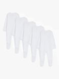 John Lewis Baby GOTS Organic Cotton Long Sleeve Sleepsuit, Pack of 5, White