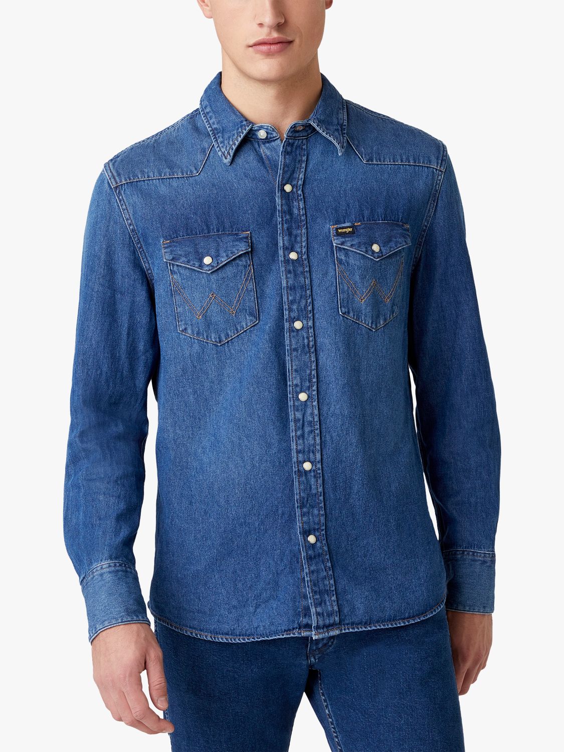 Wrangler Western 1 Year Denim Shirt, Blue at John Lewis & Partners
