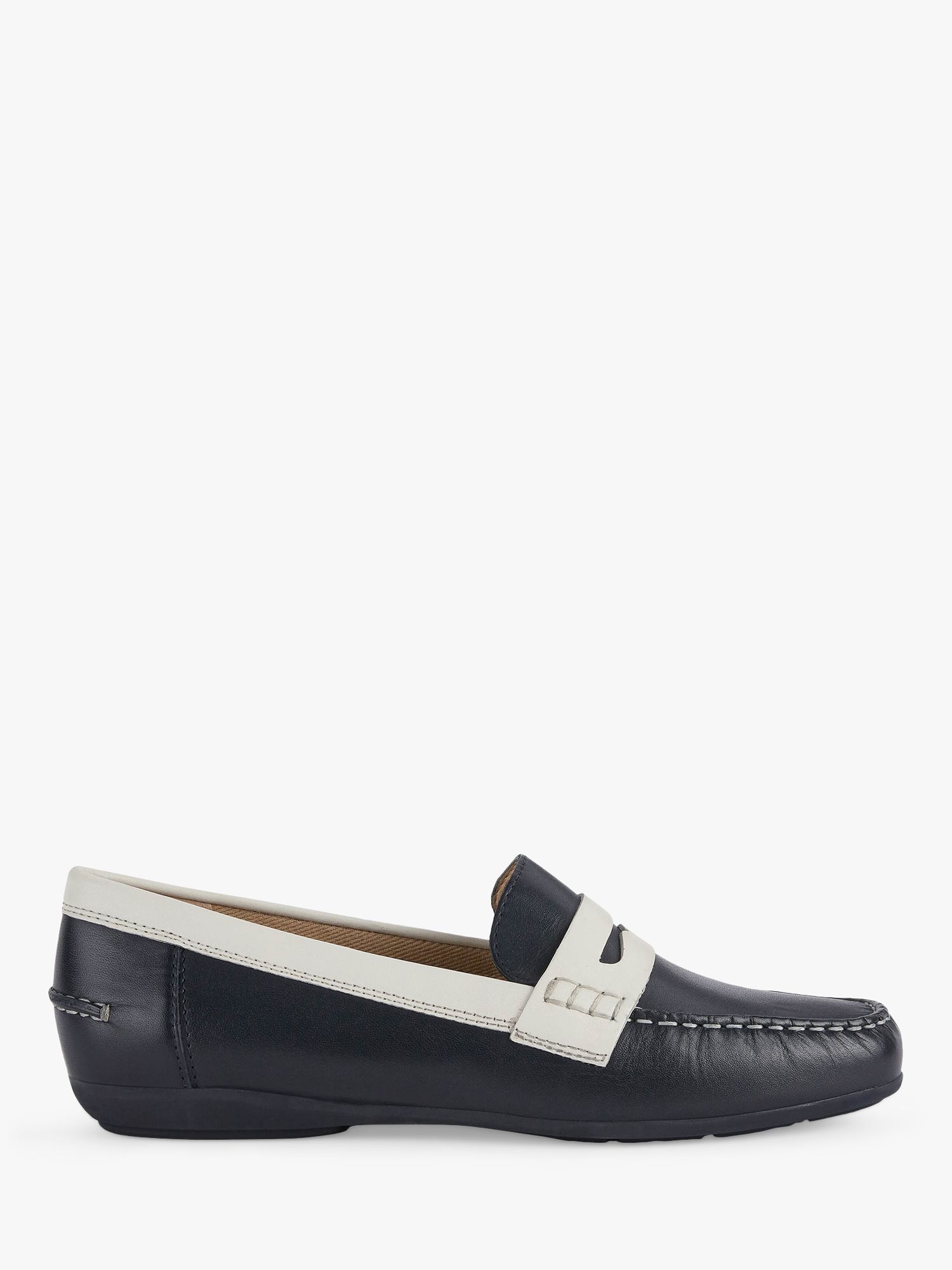 Dramaturgo bosquejo Conmoción Geox Women's Annytah Wide Fit Leather Moccasins, Dark Jeans/White at John  Lewis & Partners