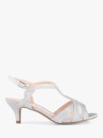 Paradox London Nelly Wide Fit Glitter T-Bar Sandals, Silver