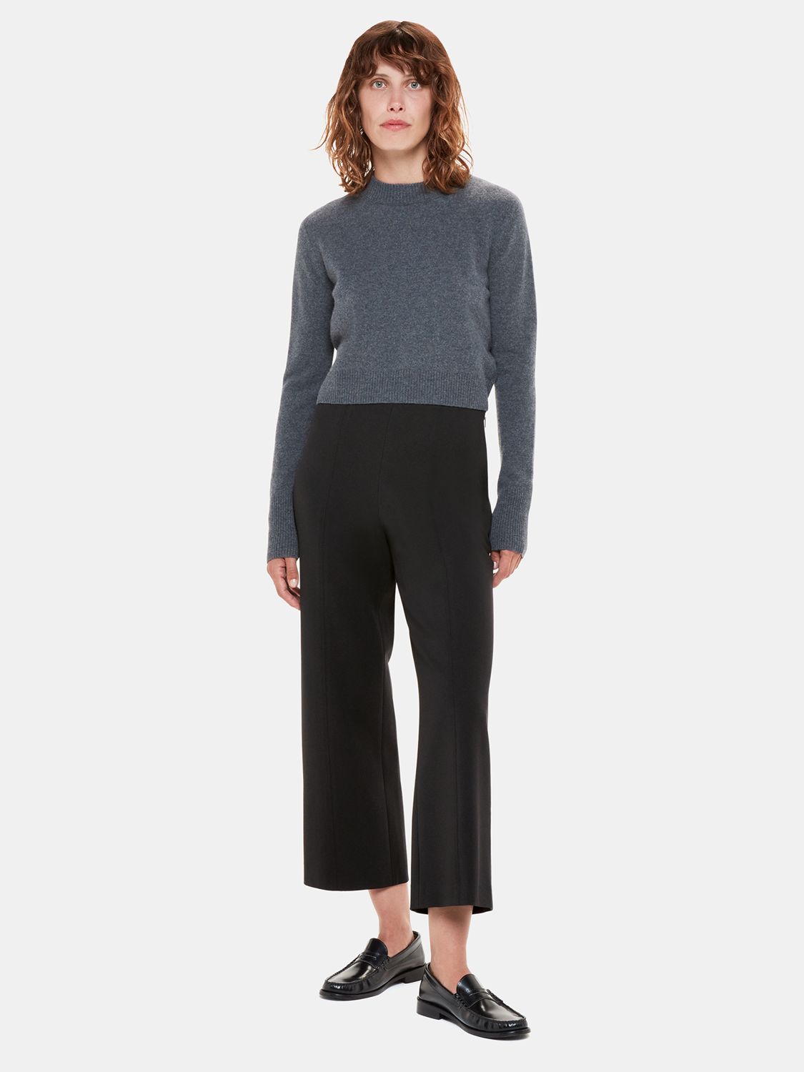 Whistles Wide Leg Ankle Grazer Trousers, Black at John Lewis