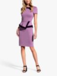 HotSquash Peplum Contrast Seam Fitted Dress, Grape/Damson