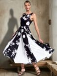 HotSquash Pleated Floral Midi Dress, Black/White