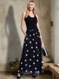 HotSquash Polka Dot Chiffon Maxi Skirt, Black/White