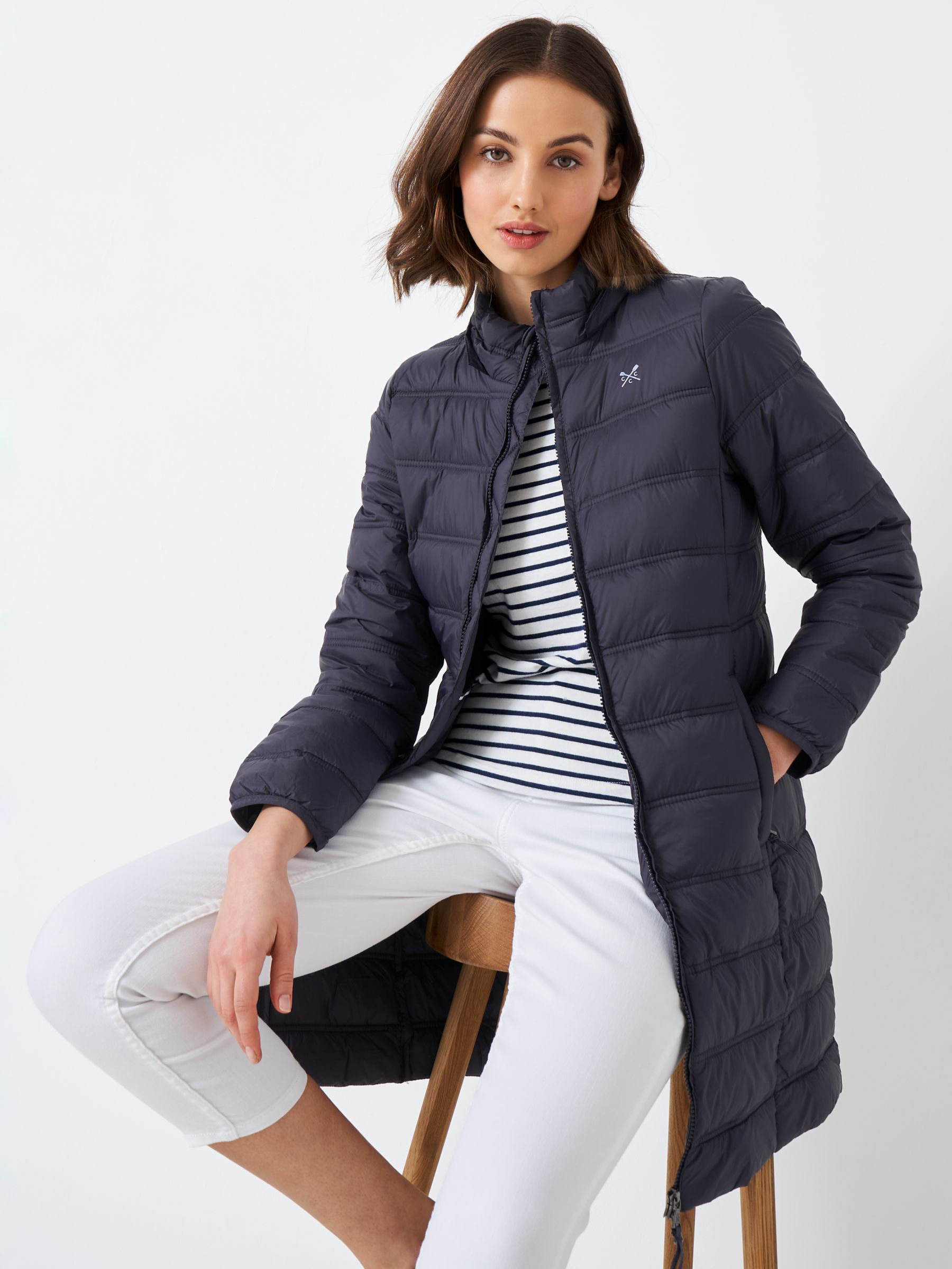 Crew Clothing Longline Padded Coat, Berry Red at John Lewis & Partners
