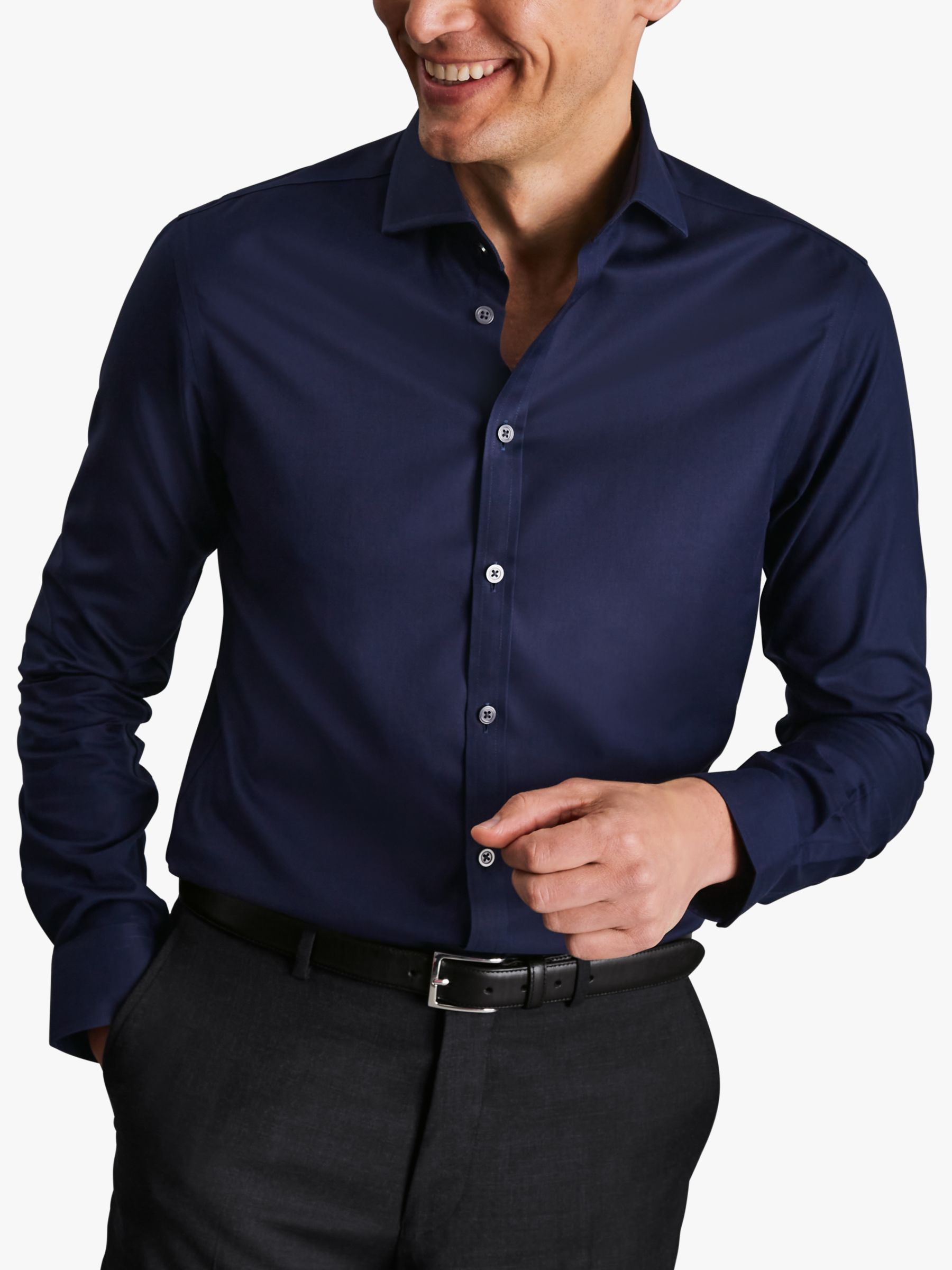 Charles Tyrwhitt Cutaway Collar Non-Iron Twill Slim Fit Shirt, Navy at John  Lewis & Partners