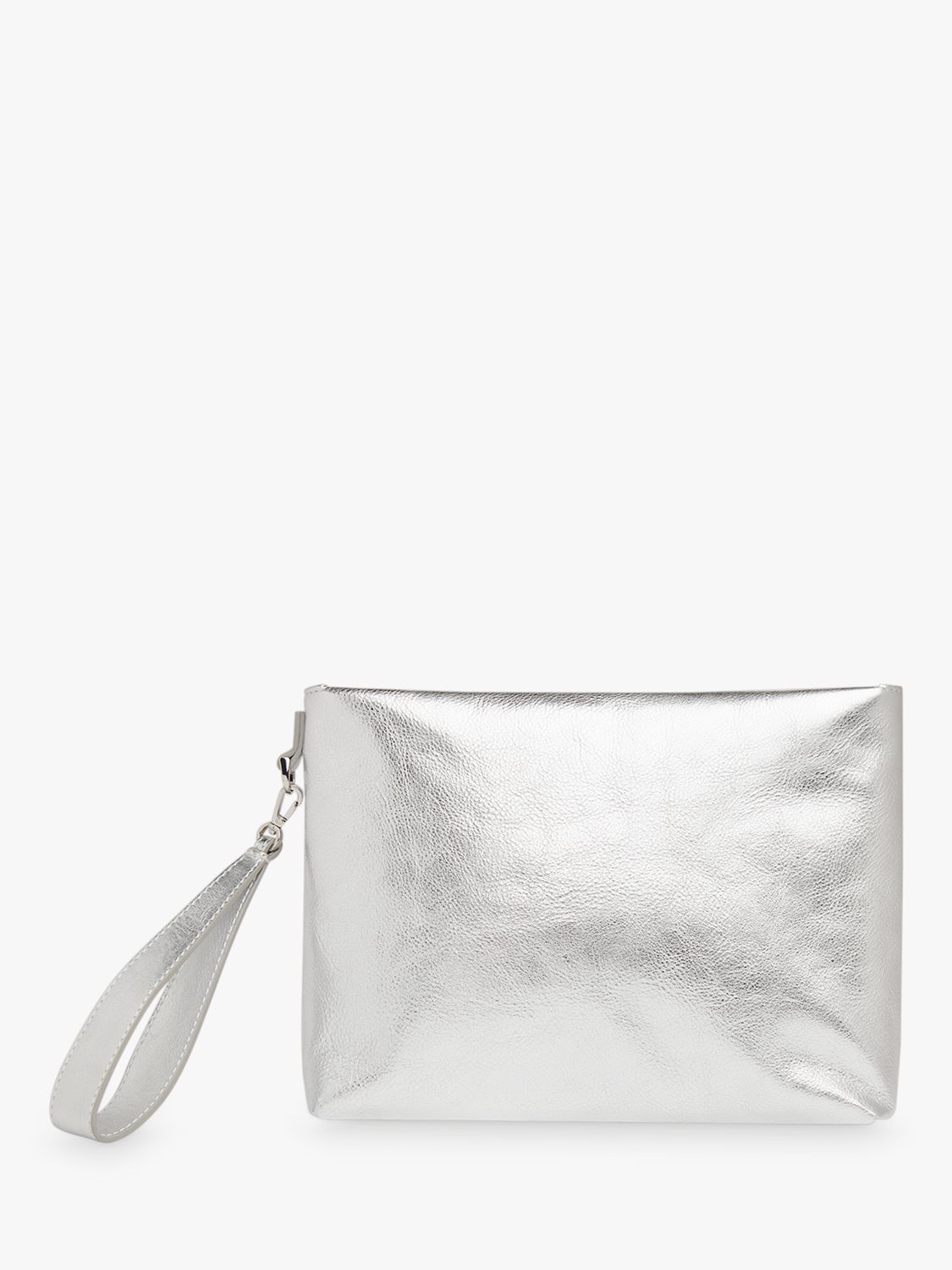 Whistles Avah Leather Zip Clutch Bag, Silver at John Lewis & Partners