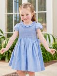 Trotters Lily Rose Kids' Lily Willow Rose Smock Front Occasion Dress, Cornflower Blue