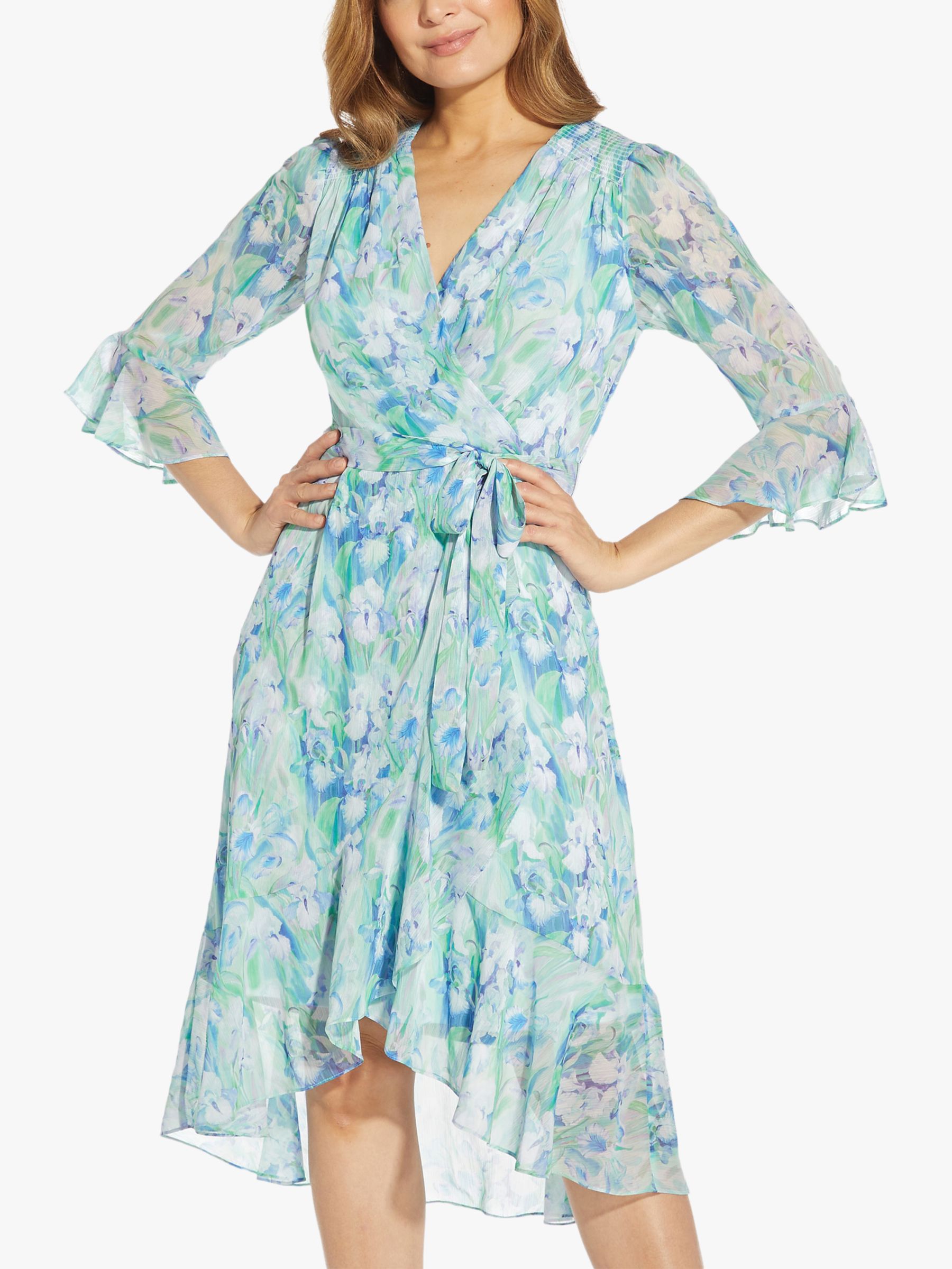 Adrianna Papell Floral Chiffon Midi Dress, Blue/Multi