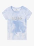 HUGO BOSS Kids' Tie Dye Logo Short Sleeve T-Shirt, Light Sky