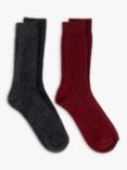 totes Cable Knit Socks, Pack of 2, Burgundy/Charcoal