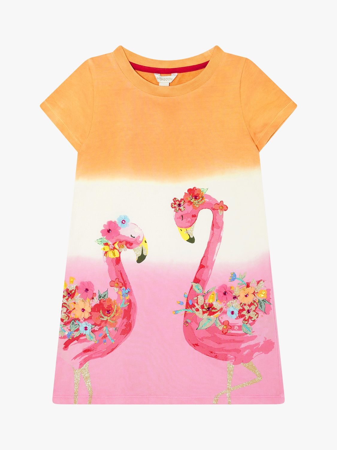 Monsoon Kids' Flamingo Tie Dye Dress, Pink