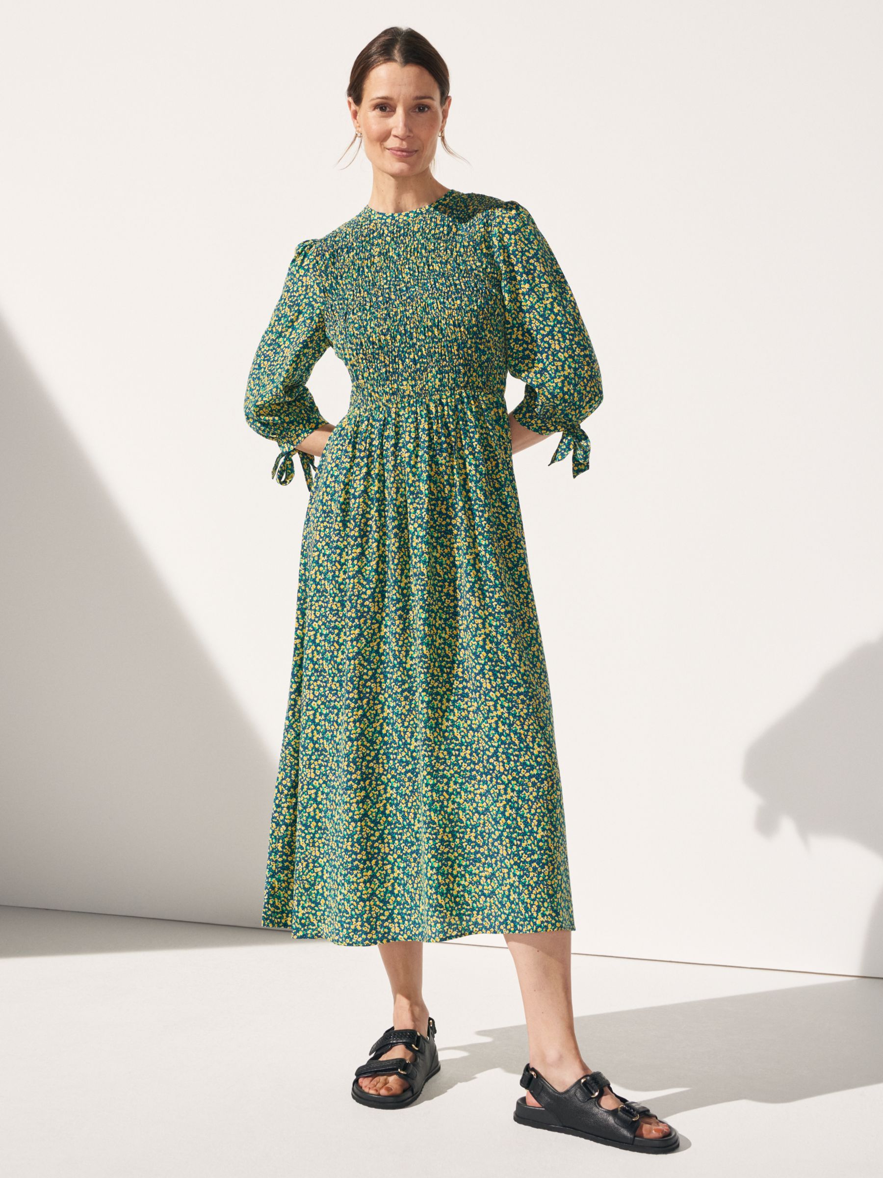 Whistles Ditsy Sunflower Print Midi Dress, Green/Multi at John Lewis &  Partners
