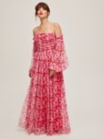Lace & Beads Lana Floral Print Off Shoulder Maxi Dress, Red