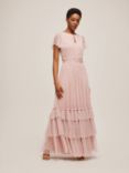 Lace & Beads Diva Tiered Hem Maxi Dress, Dusty Rose