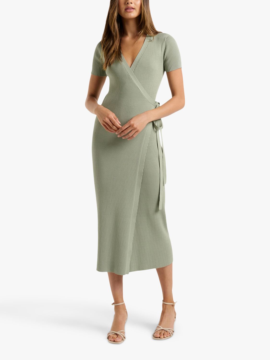 Forever New Prima Short Sleeve Knitted Wrap Dress, Dried Grass at John  Lewis \u0026 Partners