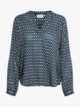 KAFFE Sary Tilly Geometric Print Long Sleeve Blouse, Midnight Marine