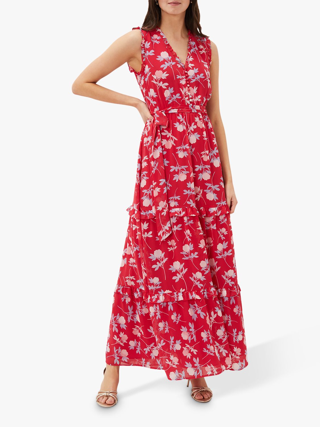 Phase Eight Antonella Floral Tiered Maxi Dress, Lipstick/Pale Blue