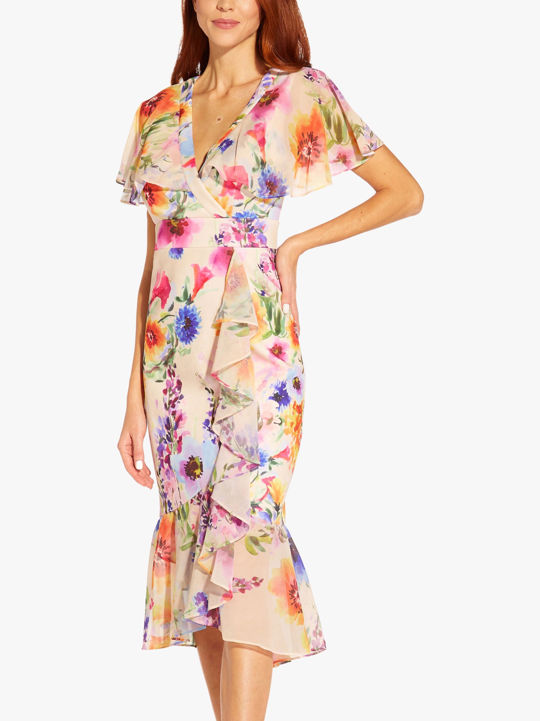 Adrianna Papell Floral Faux Wrap Midi ...