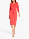 Adrianna Papell Knit Crepe Sash Waist Midi Dress, Vibrant Coral