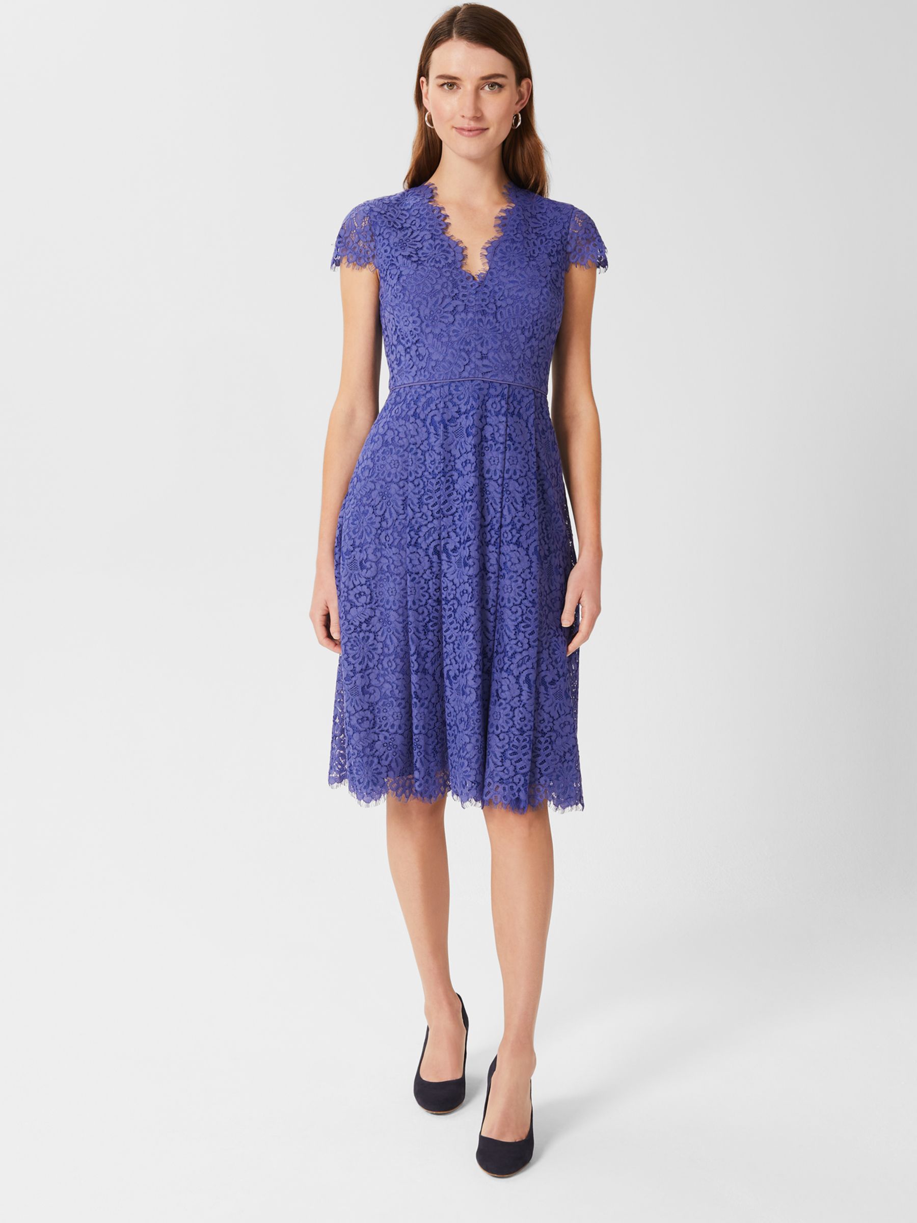 Hobbs Anastasia Fit and Flare Lace Dress, Blue, 10