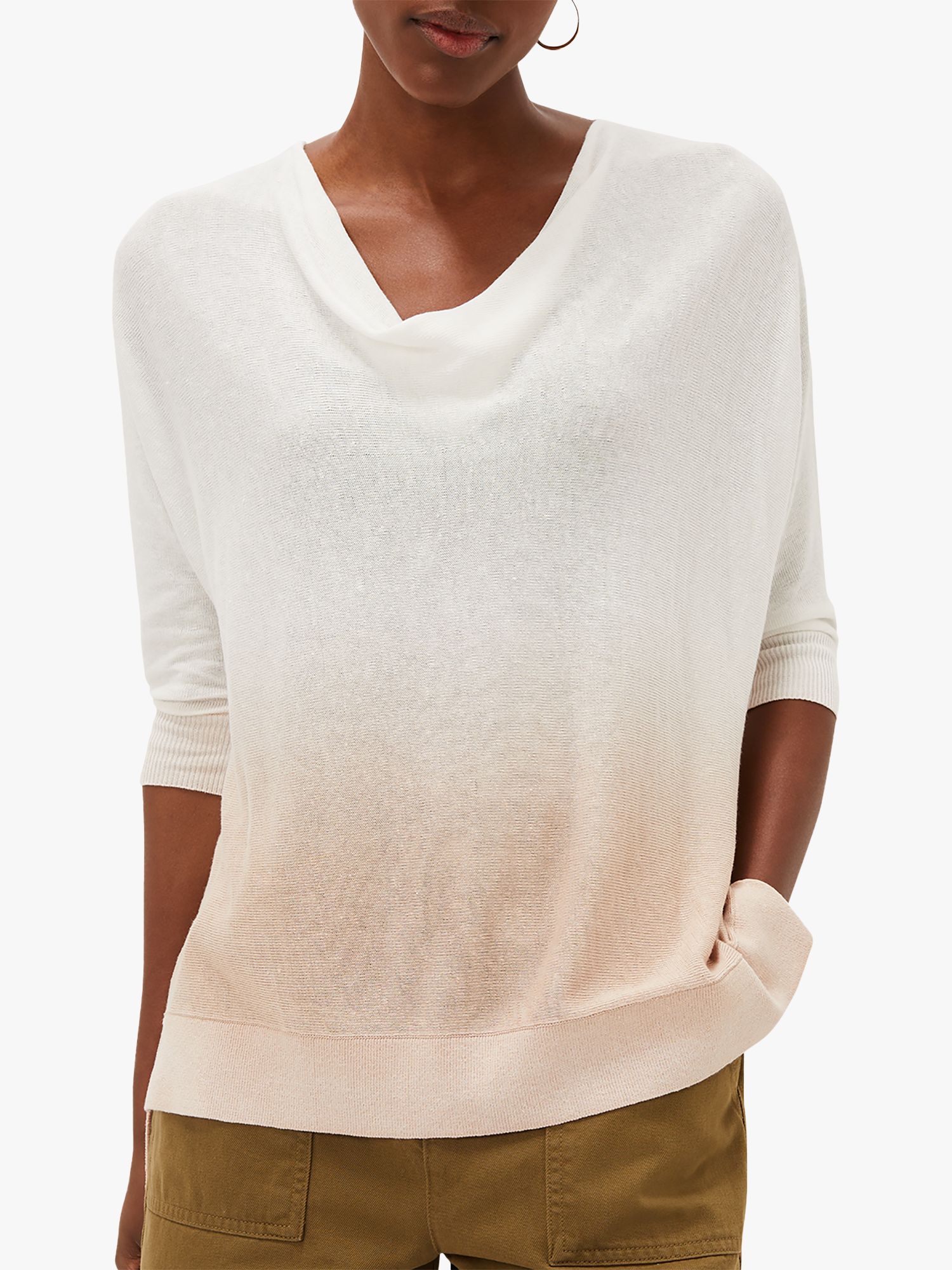 Phase Eight Clare Linen Blend Cowl Neck Top, White/Stone at John Lewis &  Partners