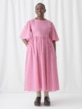 Kemi Telford Kate Check Print Cotton Midi Dress, Raspberry Pink