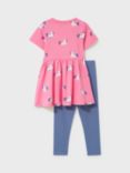 Crew Clothing Kids' Unicorn Dress & Leggings Set, Pastel Pink, Pastel Pink