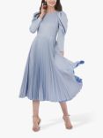 Closet London Puff Sleeve Pleated Midi Dress, Light Blue
