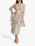 Gina Bacconi Lassie Embossed Midi Dress, Champagne, Champagne