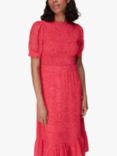 Whistles Shirred Checkerboard Midi Dress, Pink/Multi, Pink/Multi