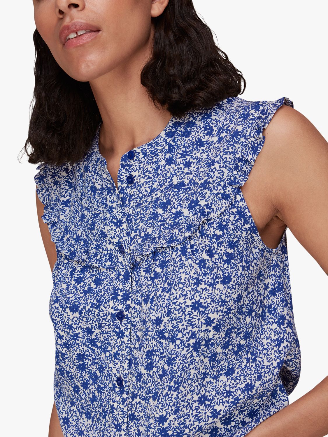 Labe Yellowish cousin Whistles Twin Daisy Print Blouse, Blue/Multi at John Lewis & Partners
