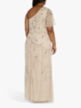 Adrianna Papell Plus Beaded One Shoulder Maxi Dress, Biscotti