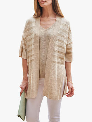 Pure Collection Linen Blend Stripe Cardigan, Neutral Gold