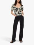 Mango Lorena Floral Print Blouse, Black/White