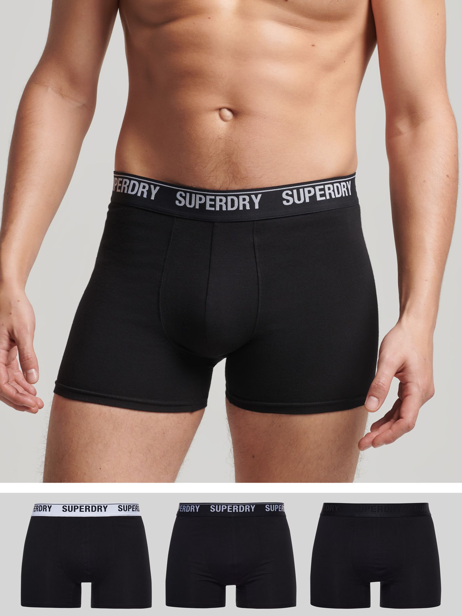 Superdry Organic Cotton Blend Band Boxers, Pack of 3, Black at John Partners