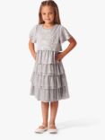 Angel & Rocket Kids' Amelie Tiered Crinkle Mesh Party Dress, Silver, Silver