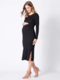 Seraphine Amaya Ribbed Knit Maternity & Nursing Dress, Black