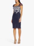 Adrianna Papell Embroidered Floral Cap Sleeve Dress, Navy/Ivory