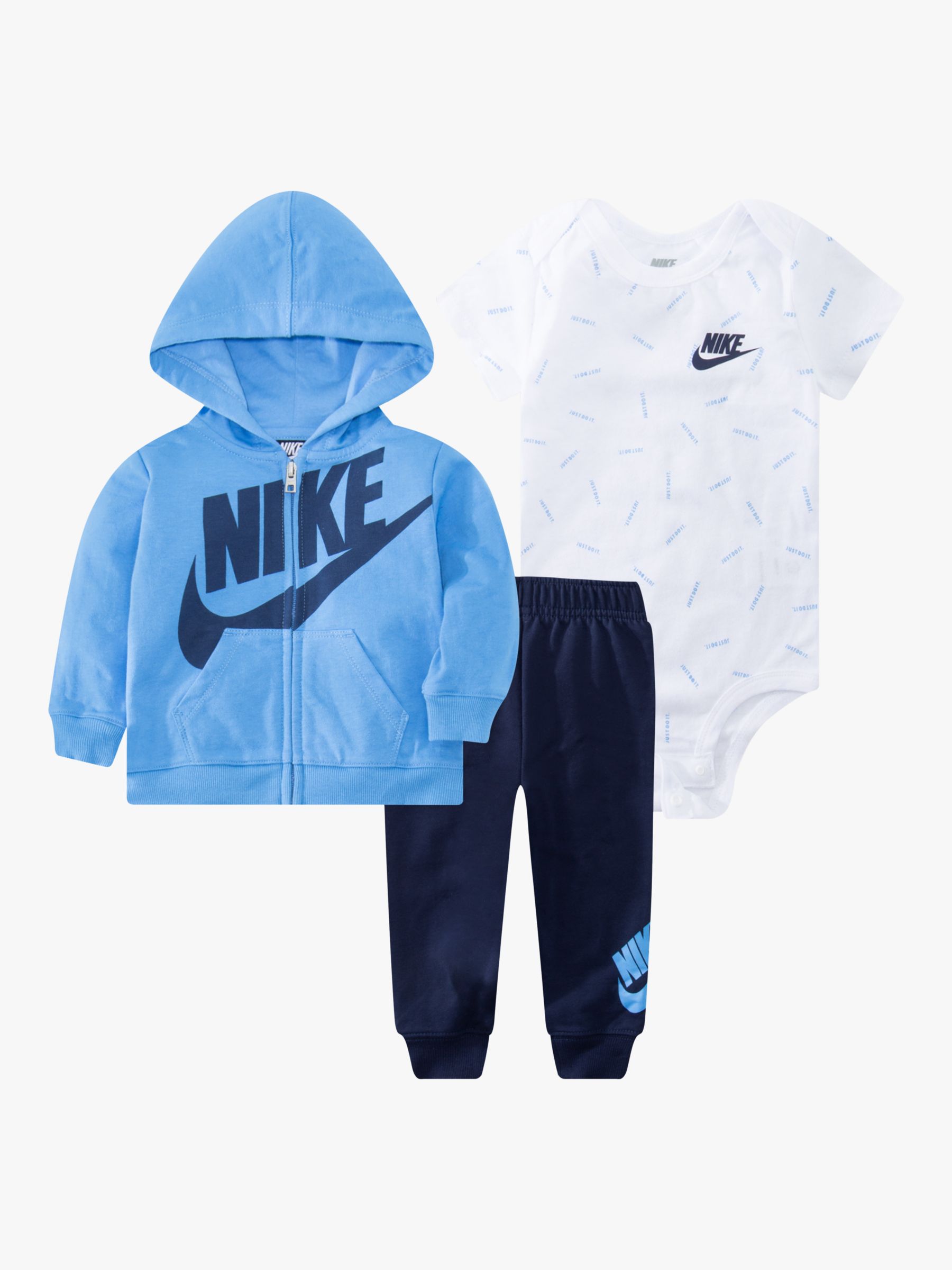constante Symmetrie Aan Nike Baby Swoosh Logo Hoodie, Bodysuit & Leggings Set, Navy at John Lewis &  Partners