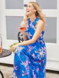 Adrianna Papell Halterneck Chiffon Floral Maxi Dress, Blue/Multi
