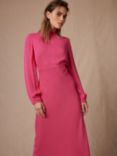 Mint Velvet High Neckline Midi Dress, Pink/Multi