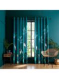 Sara Miller Heron Pair Lined Eyelet Curtains, Teal