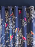 Sara Miller Smokey Birds Pair Lined Eyelet Curtains, Blue