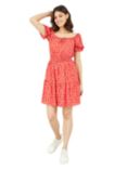 Mela London Heart Print Bardot Skater Knee Length Dress, Red/Multi