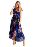 Mela London Front Wrap Floral Midi Dress, Navy/Multi