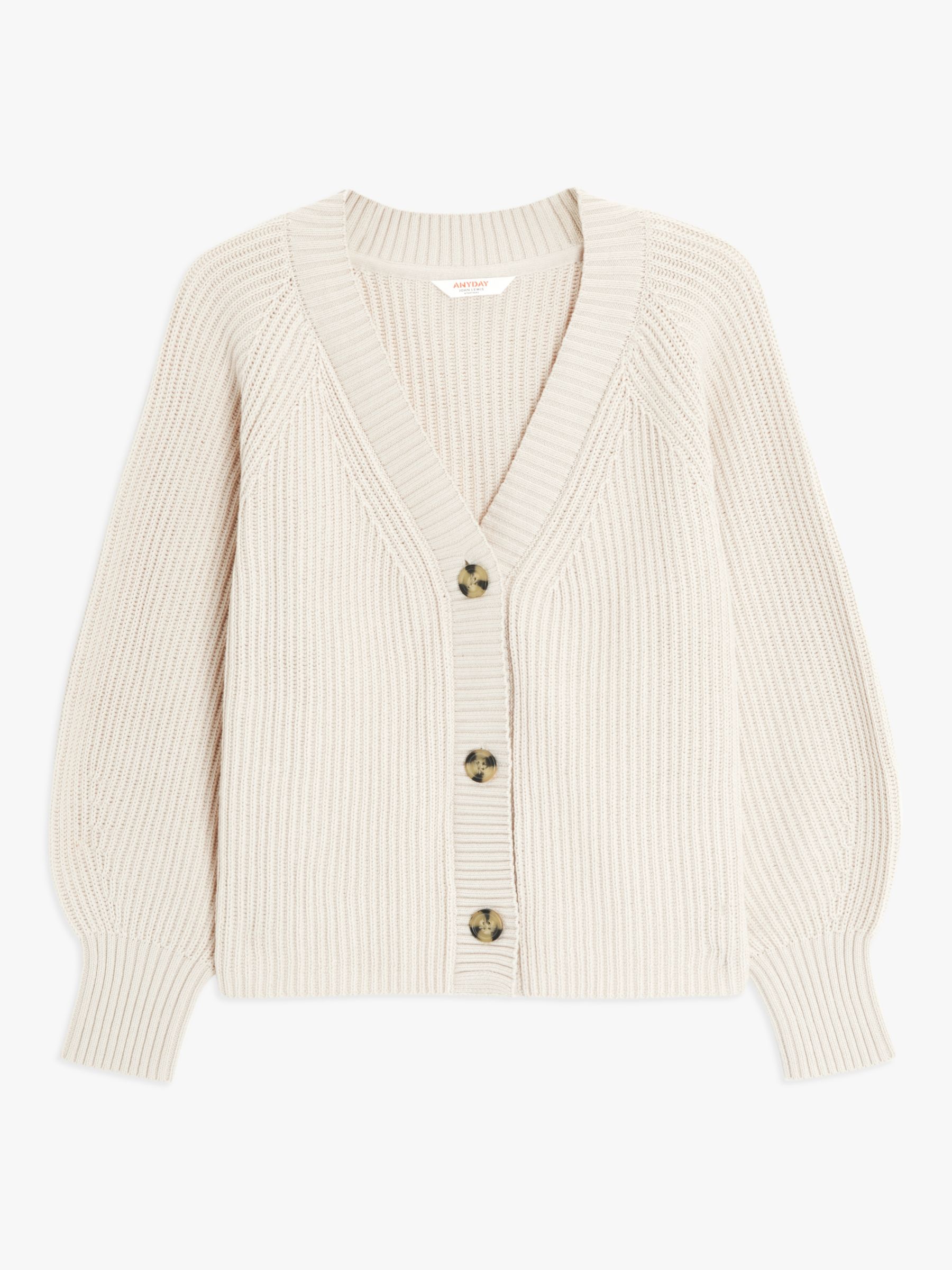 ANYDAY Plain Ribbed Cropped Cardigan, Sand
