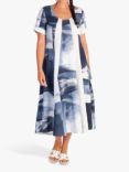 chesca Abstract Print Midi Linen Dress, White/Navy