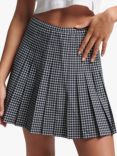 Superdry Pleated Micro Check Mini Skirt, Navy/Cream