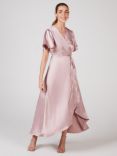 Rewritten Florence Waterfall Hem Satin Wrap Dress, Rose
